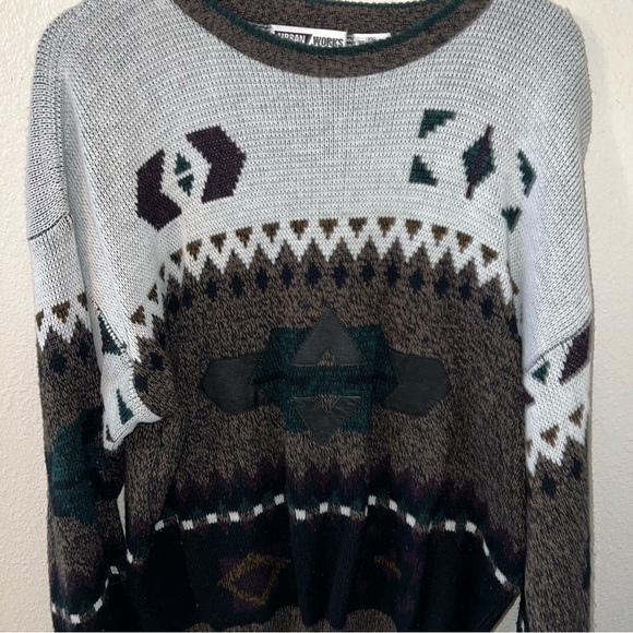 Vintage Urban Works leather trim geometric pattern sweater - Picture 5 of 5